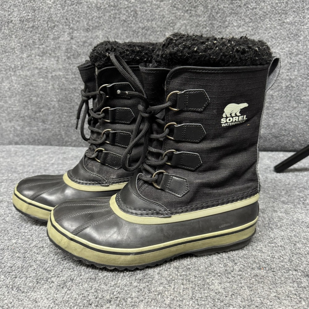 Sorel 1964 Pac Nylon Snow Boots Mens 9 Black Waterproof Insulated NM1440-011